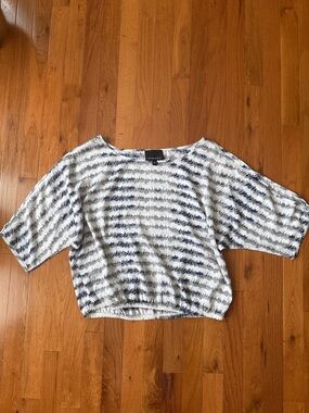 Cynthia Rowley White Crop Top with Navy Gray Stripes